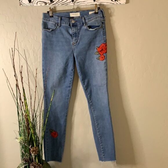 PACSUN blue stretch ankle jeggings embroidered rose detail medium wash SZ 28 - Picture 2 of 12